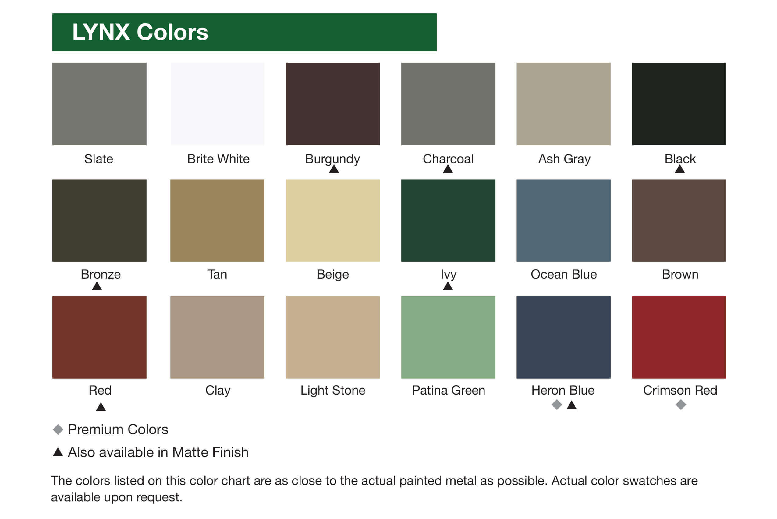 LYNX Colorchart